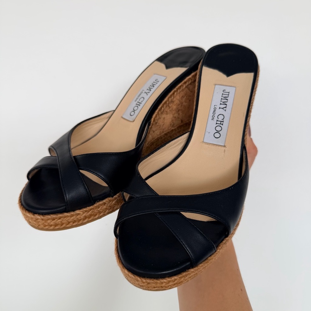 Jimmy Choo Black Espadrille Wedges